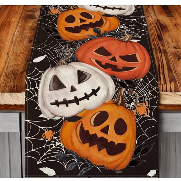 Halloween Table Runner Pumpkin Decor 13x36 Fall Holiday Cloth Party Decoration - Picture 2 of 6